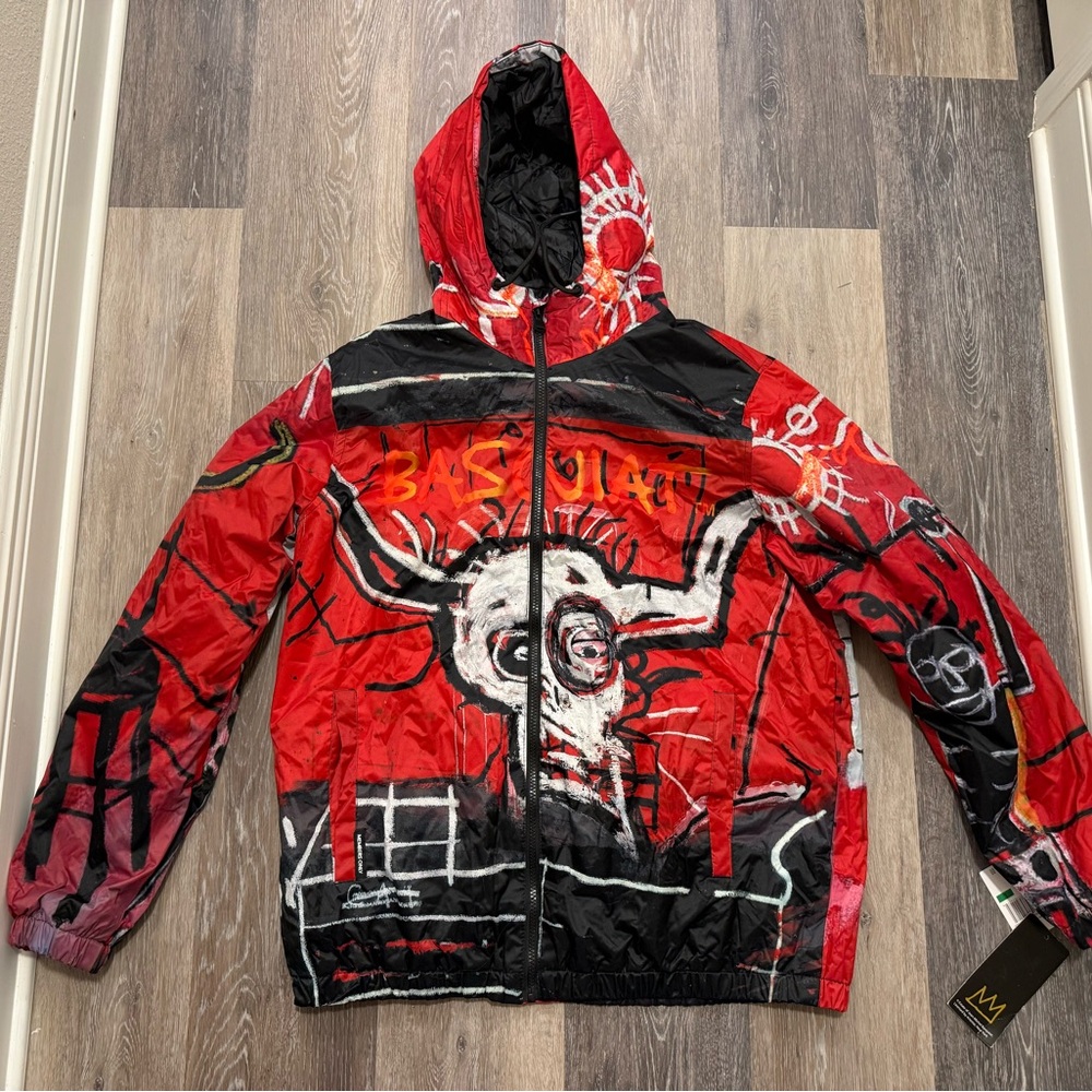 Members Only x Jean-Michel Basquiat Jacket unisex large Red Windbreaker NWT c